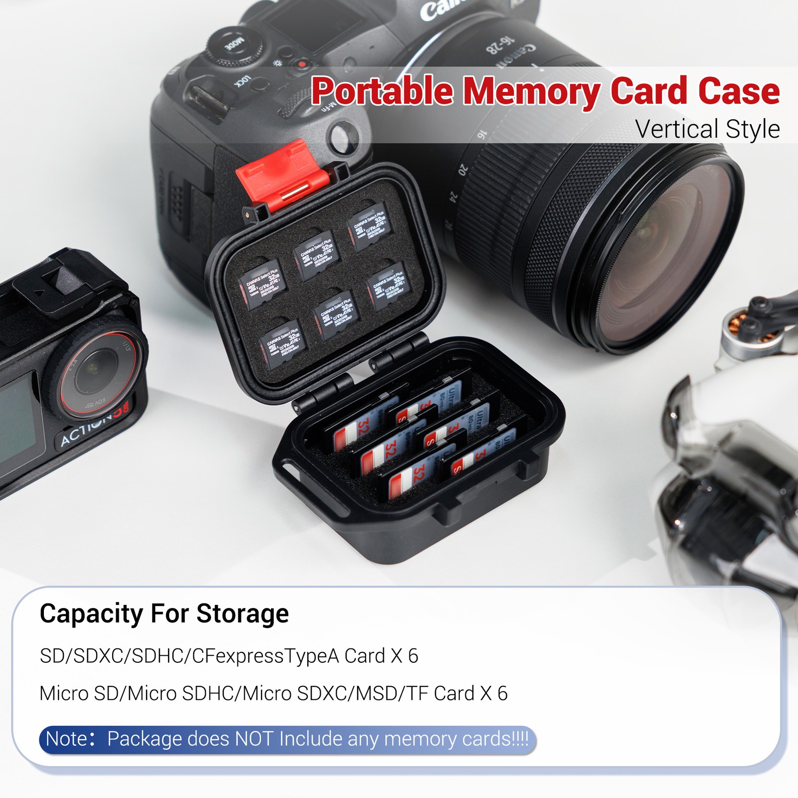 12 Slots Memory Card Case for 6 Micro SD TF 6 SD SDXC CFexpress Type A Sony A7RV