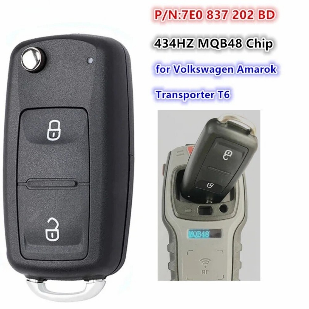 Flip Remote Key FOB 433Mhz MQB48 For VW Amarok Transporter T6 7E0 837 202 BD