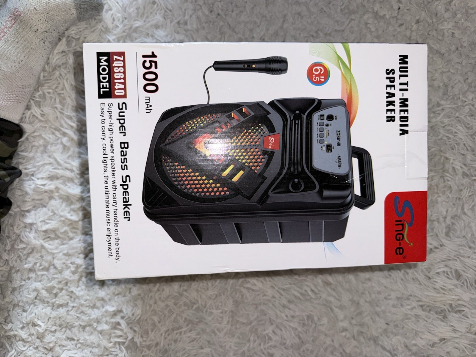 Sing-e Portable Super Bass Speaker Black DJ Lights ZQS6140/6141/6142 w/ Mic