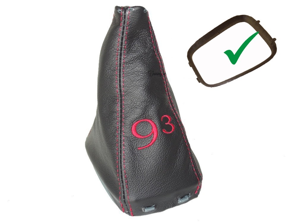 Shift Boot With Bottom Plastic Frame For Saab 9-3 2003-11 Leather Red Embroidery
