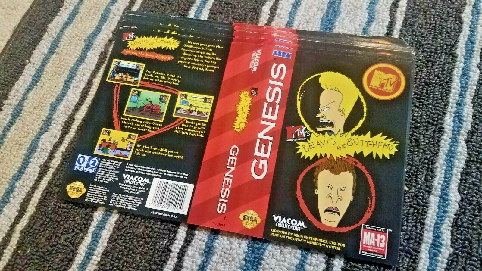 BOX ART ONLY Beavis and Butthead Original Sega Genesis Case Sleeve OEM