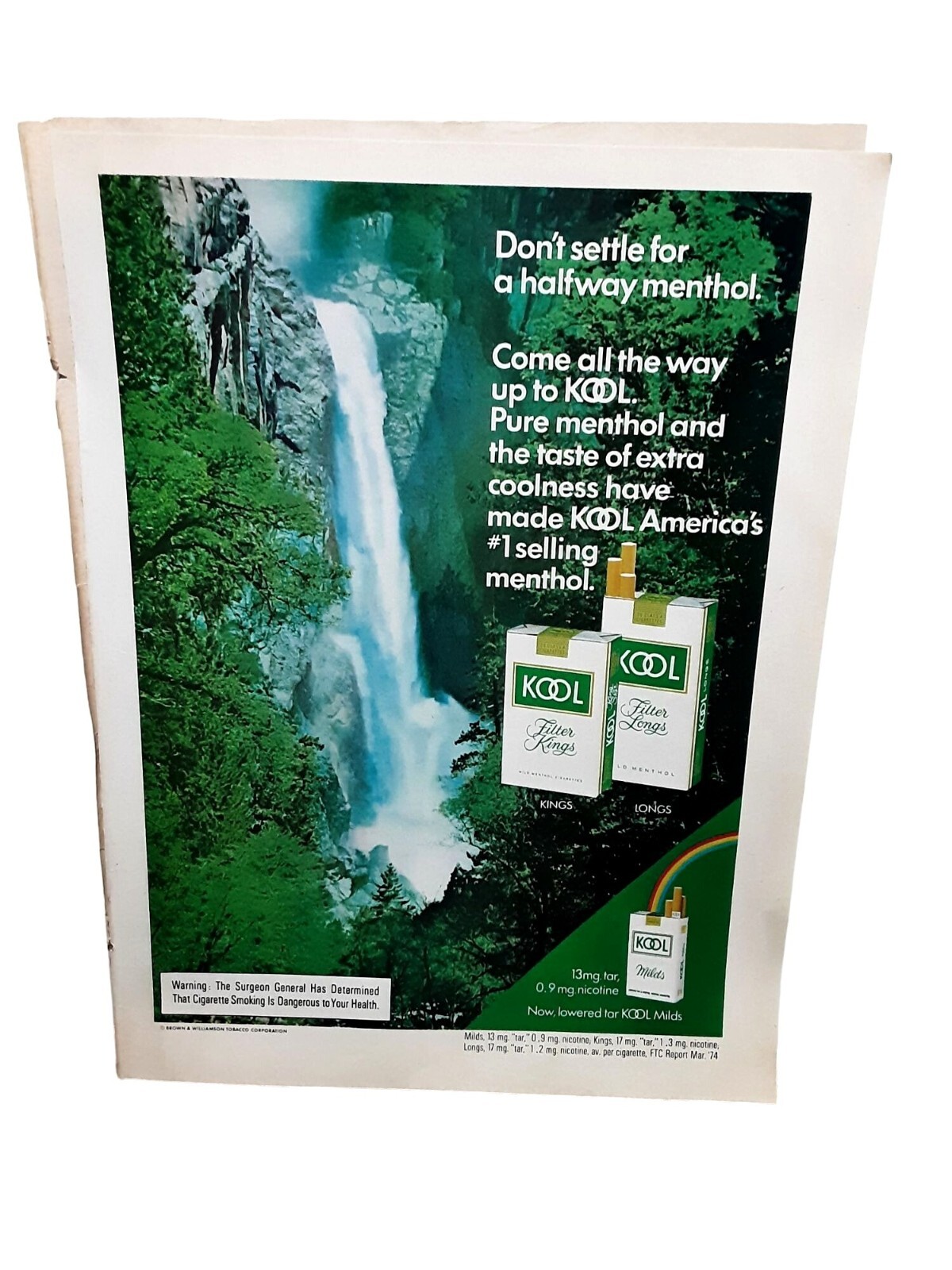 1974 Kool Cigarettes Dont Settle for Halfway Original Print Ad