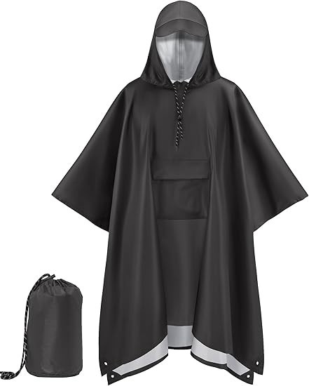 Hooded Rain Poncho for Adult with Pocket and Zipper, Waterproof Lightweight R...