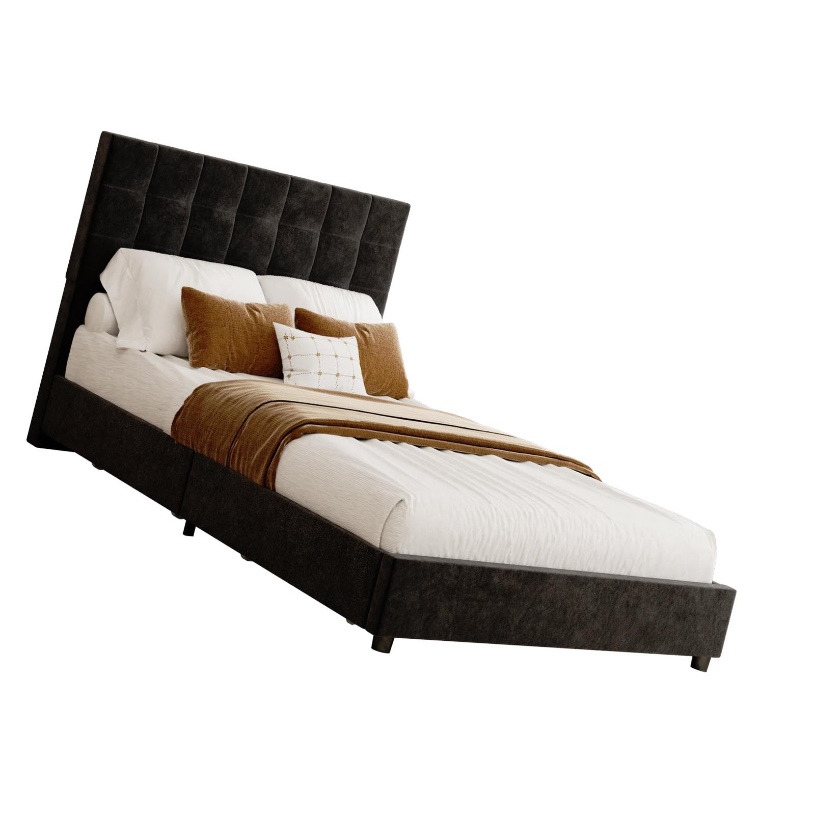 Modern Black Bed Frame Full Platform Bed 4 Storage Drawers Bedroom Furniture