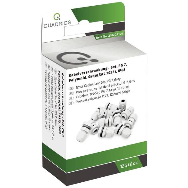 Quadrios 2102CA120   Assortimento di pressacavi PG7 PA66 Grigio luminescente 1 K