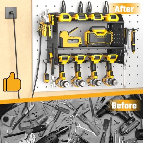 Power Tool Organizer Wall Mount, 3 Layer Charging Station with 6 Black