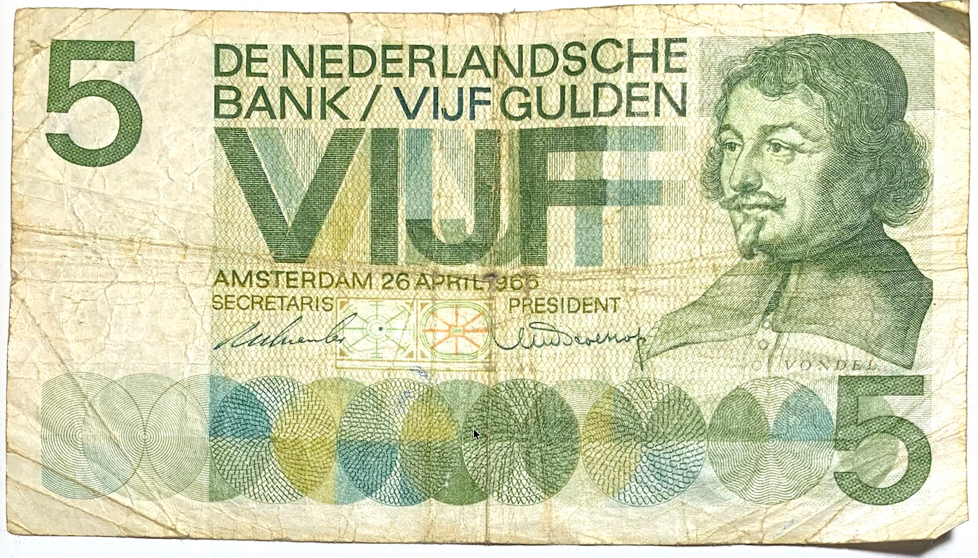 Netherlands 5 Gulden 1966 — Joost van den Vondel — P#90a
