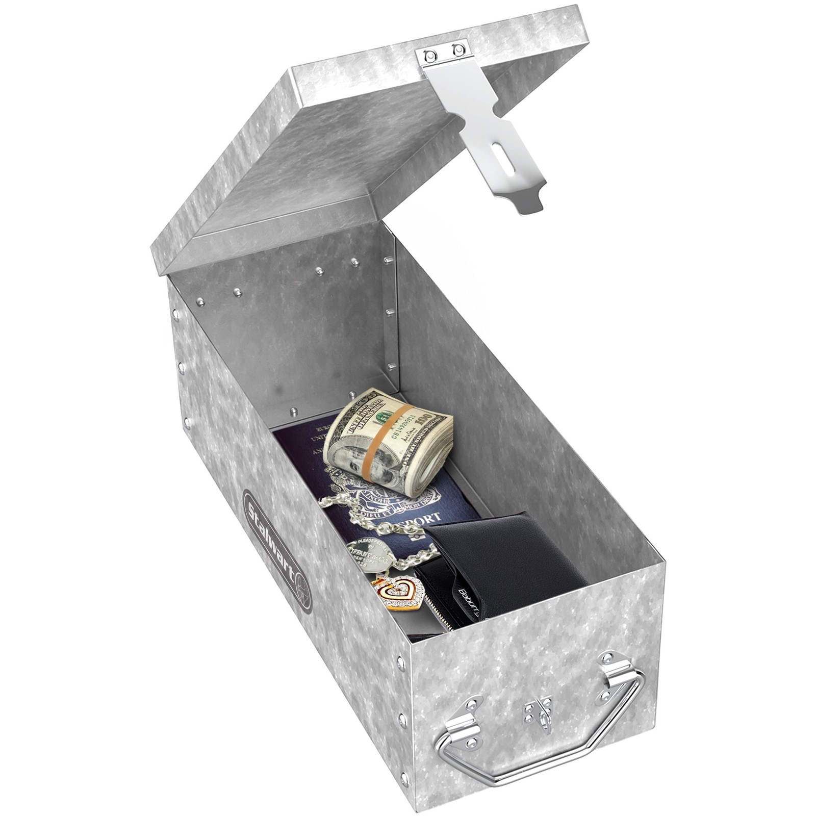 Lock Box with Folding Handle - Durable Metal Storage Chest with Stackable Des...