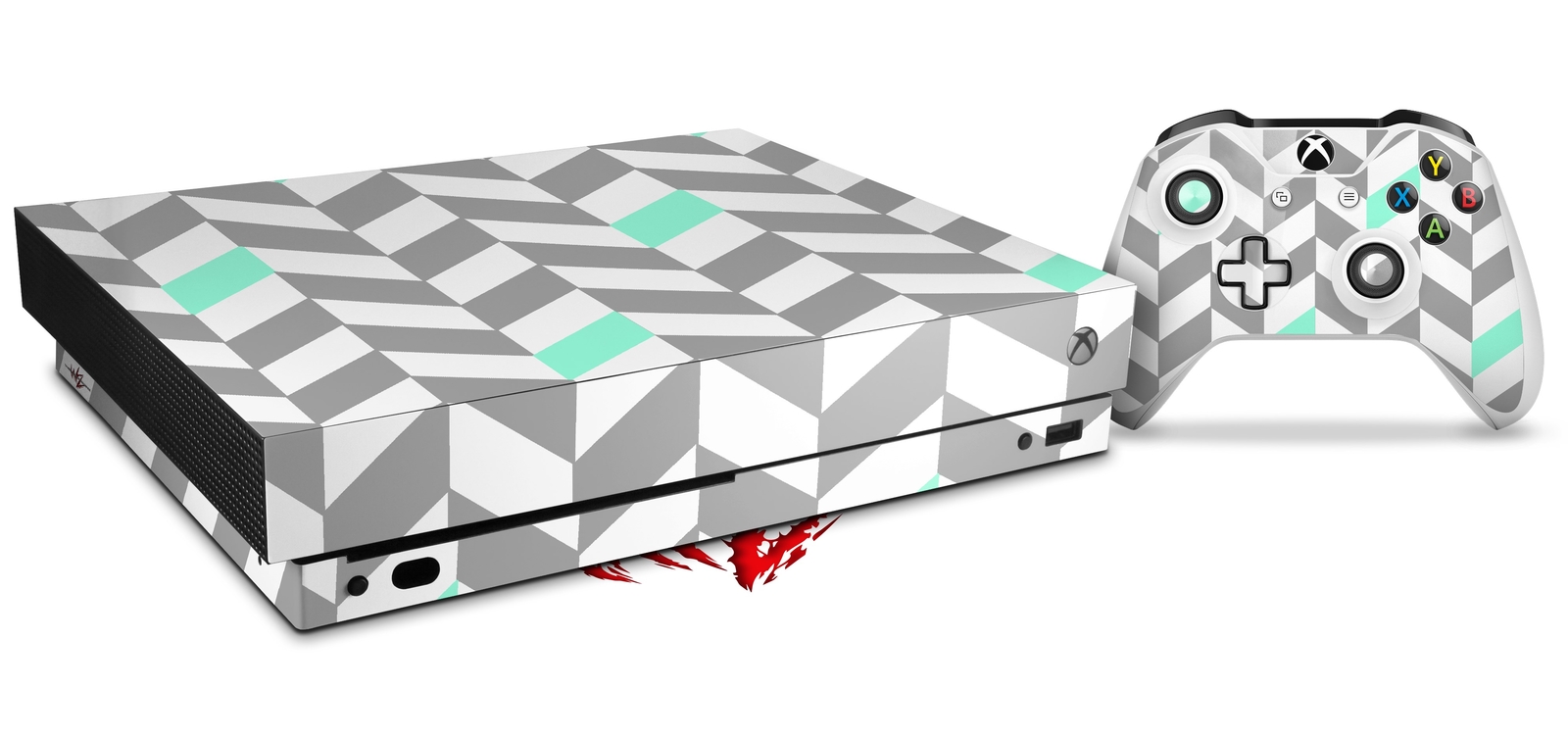 Skin for XBOX One X Console Controller Chevrons Gray Seafoam Decal