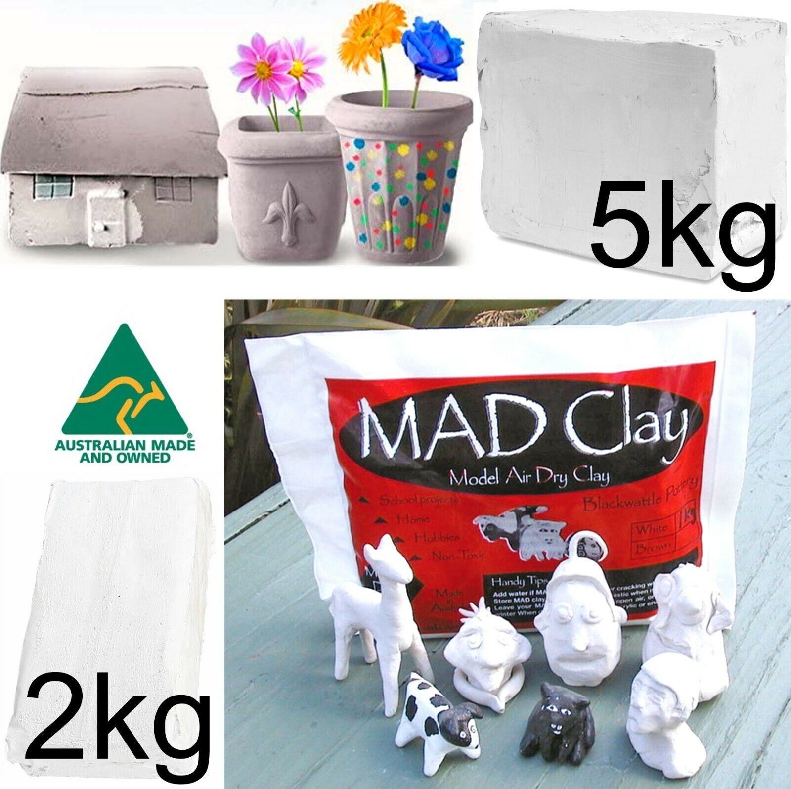 BULK 2kg 5kg WHITE Air Drying Modelling Clay Model Hardening Dry Kids Art Craft