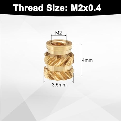 uxcellpcs M2 Threaded Inserts Brass Heat Set Insert M2x4x3.5mm(ID*Lenth*OD) 100