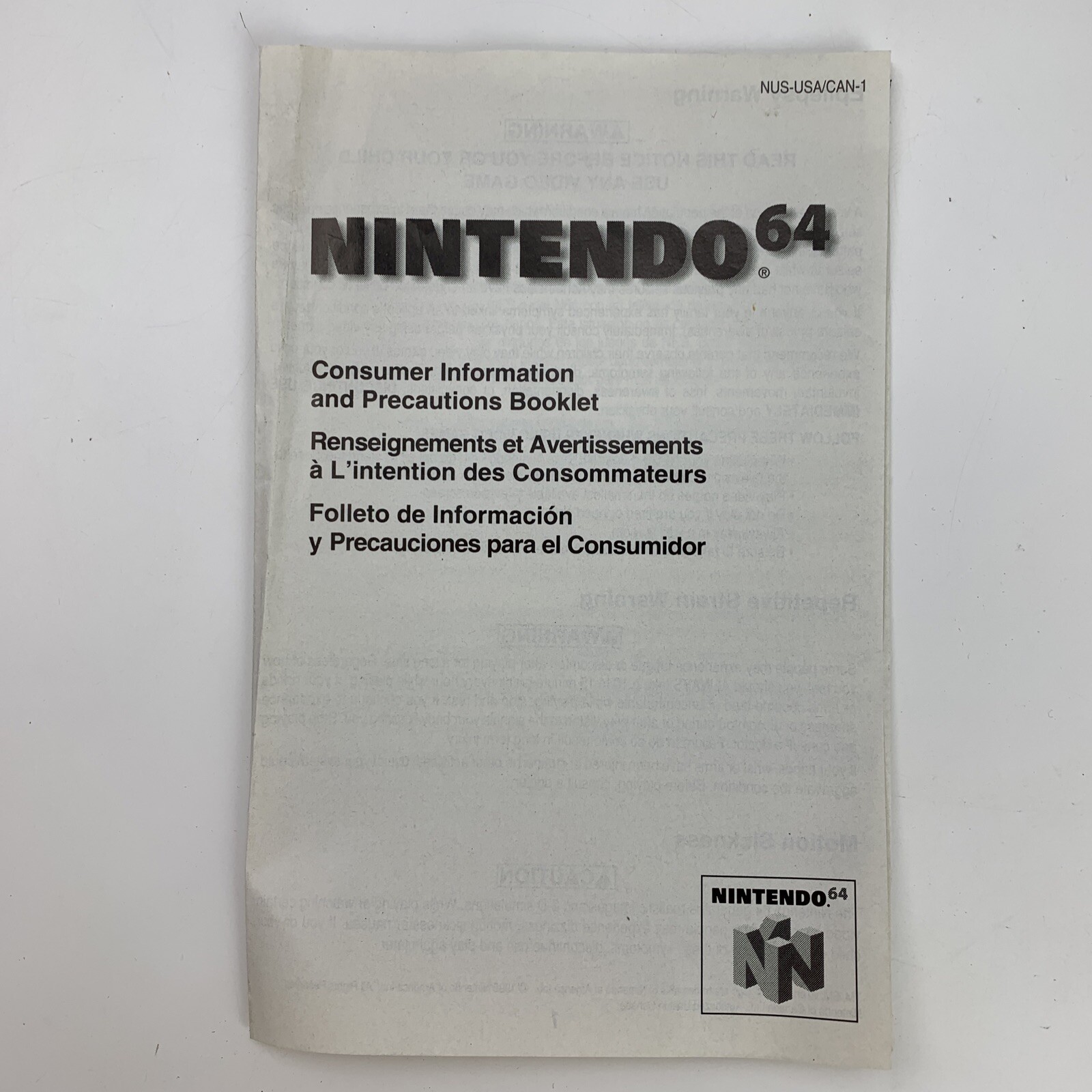 Consumer Information Precautions N64 Nintendo 64 Video Game Booklet