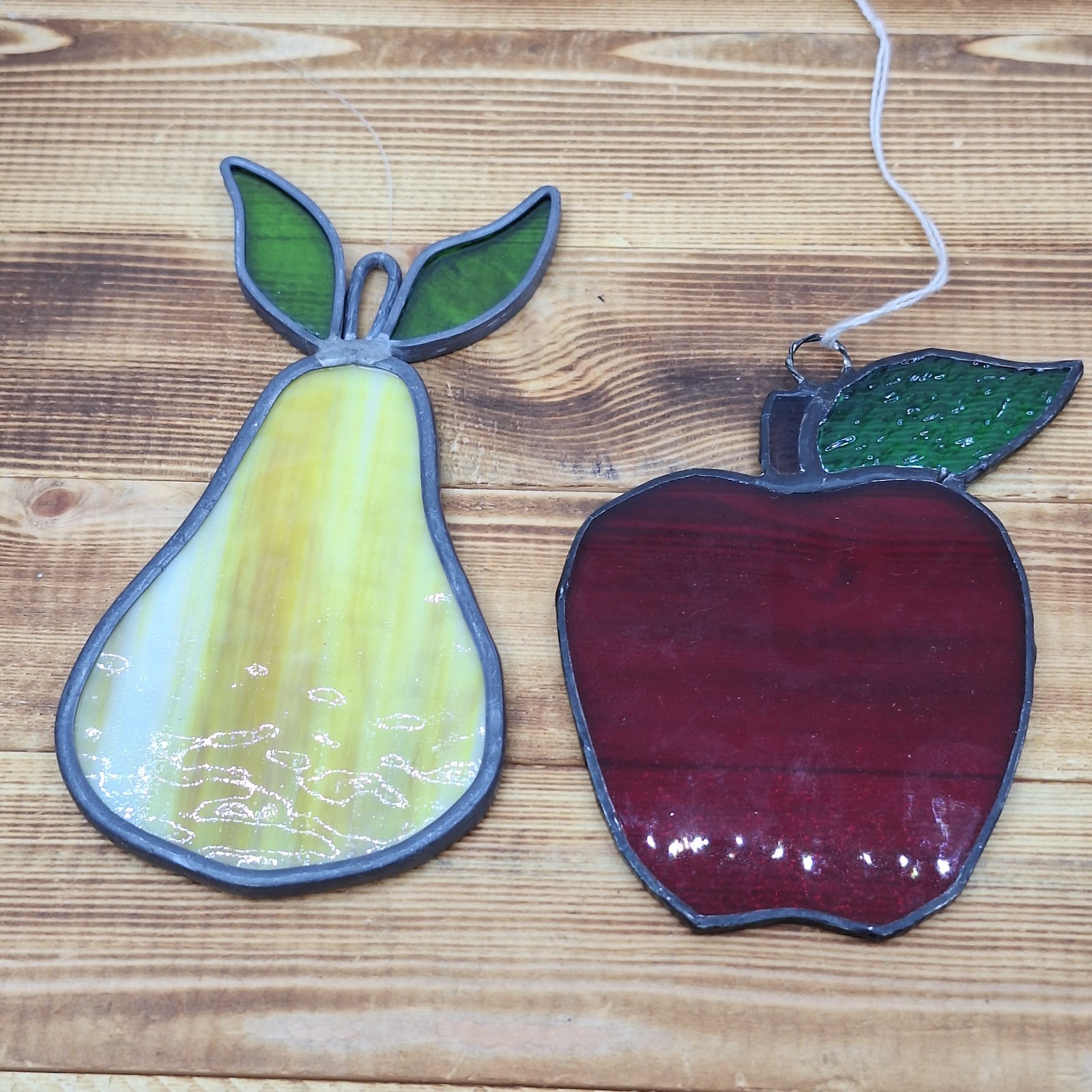Apple & Pear Leaded Glass Suncatchers Fruit Handmade