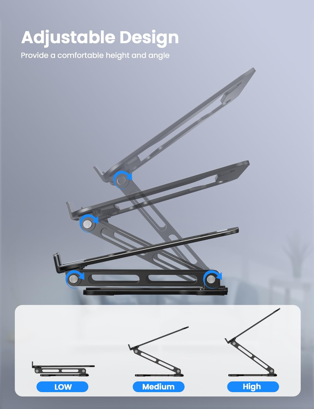 Adjustable Metal Foldable Laptop Stand Riser Fits 1015.6 Inch Notebooks