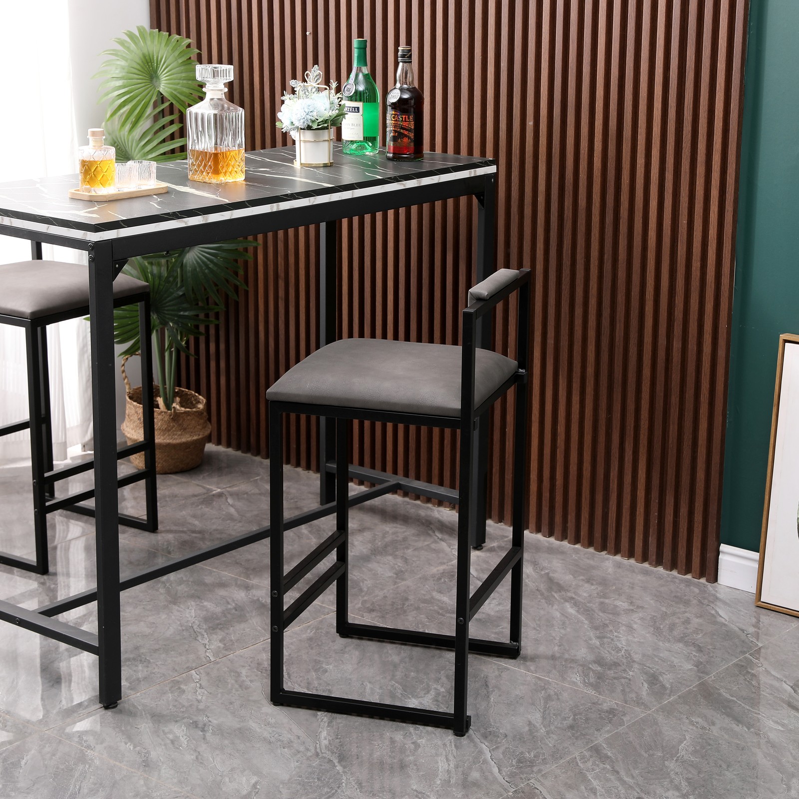 Set of 2 Counter Height Barstools Kitchen Island Stools with Back Modern Armle