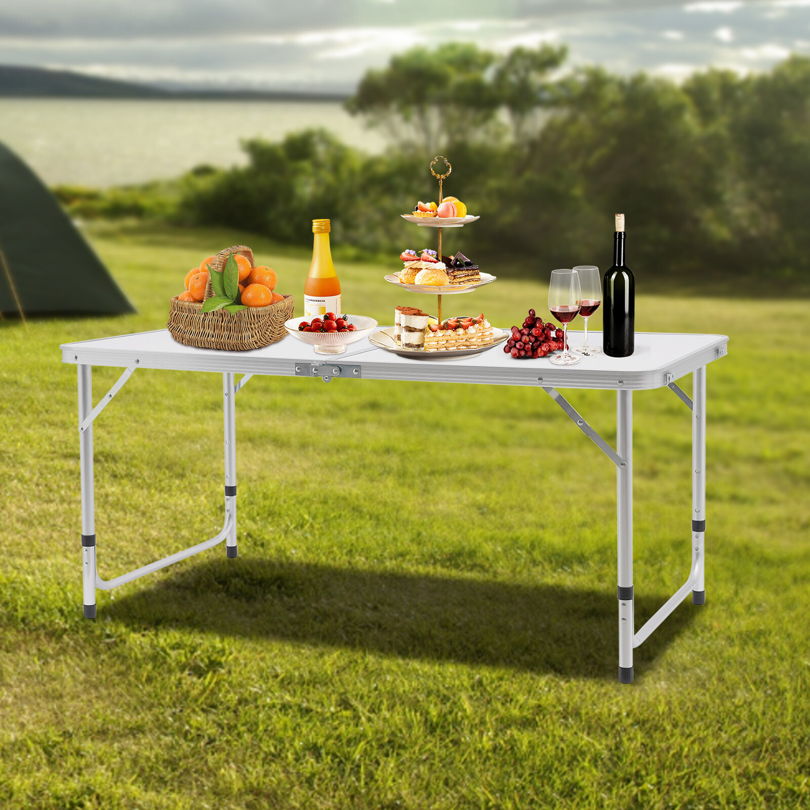 Portable Folding Table Indoor & Outdoor Adjustable Height Table for Picnic, BBQ
