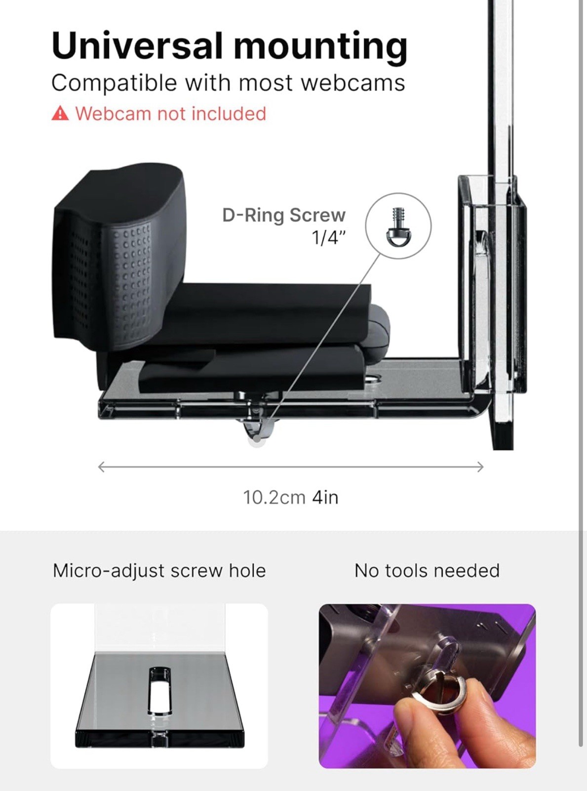 PlexiCam Pro V2 | Center Screen/Middle Screen Webcam Mount | Position Any Webcam