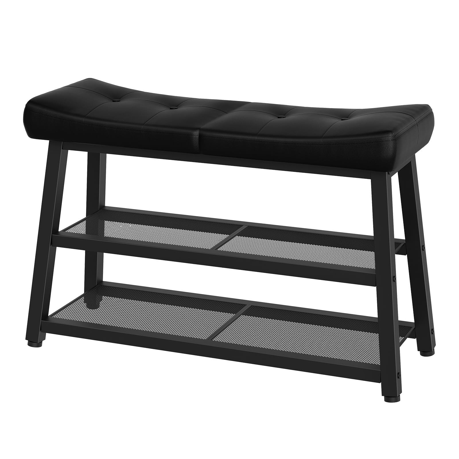 YATINEY HX02BB Black Shoe Bench 3-Tier Rack Entryway Storage Cushion