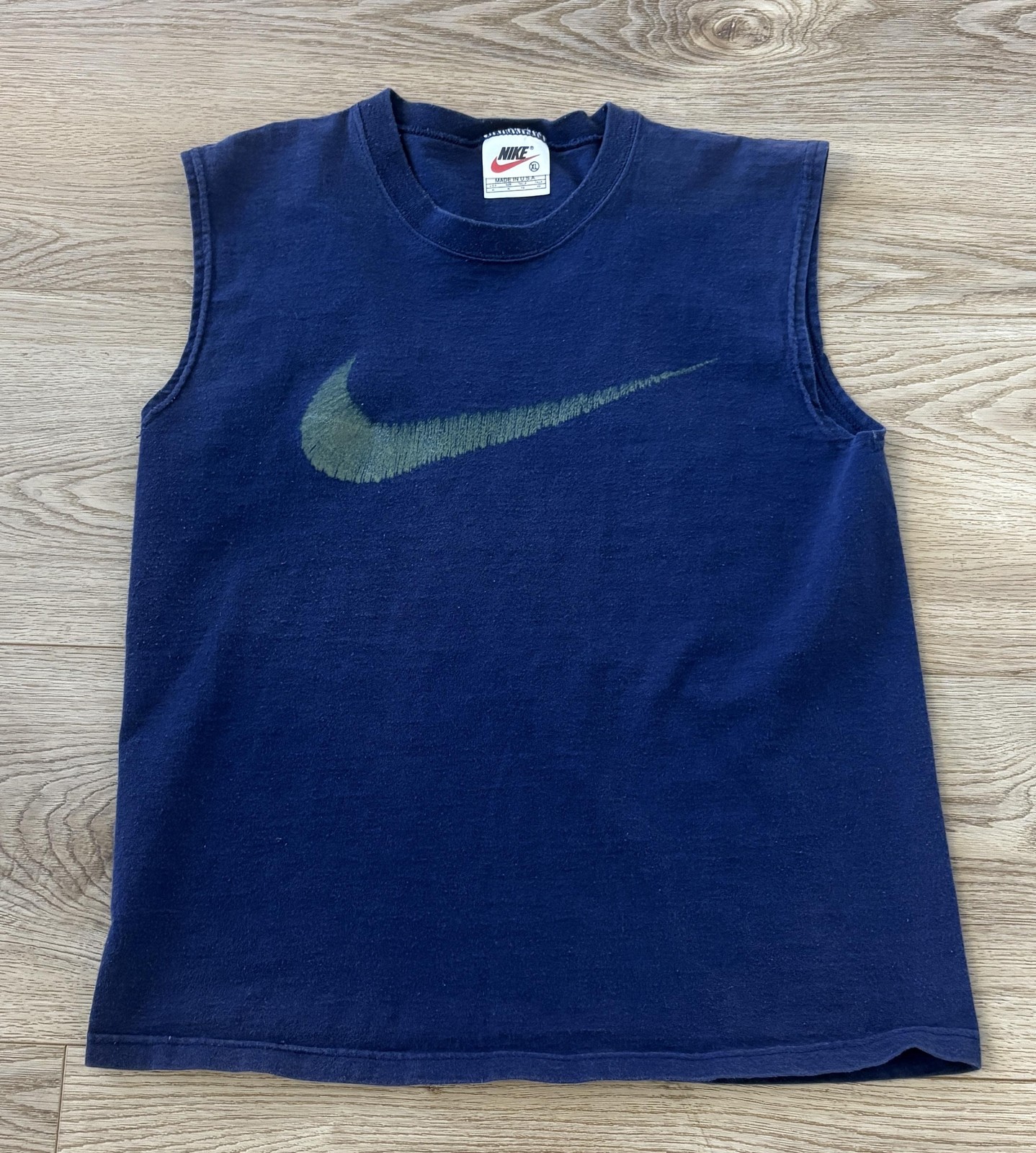 VINTAGE Nike Shirt Mens XL Navy Blue Sleeveless Tank Swoosh Logo Made USA 90s