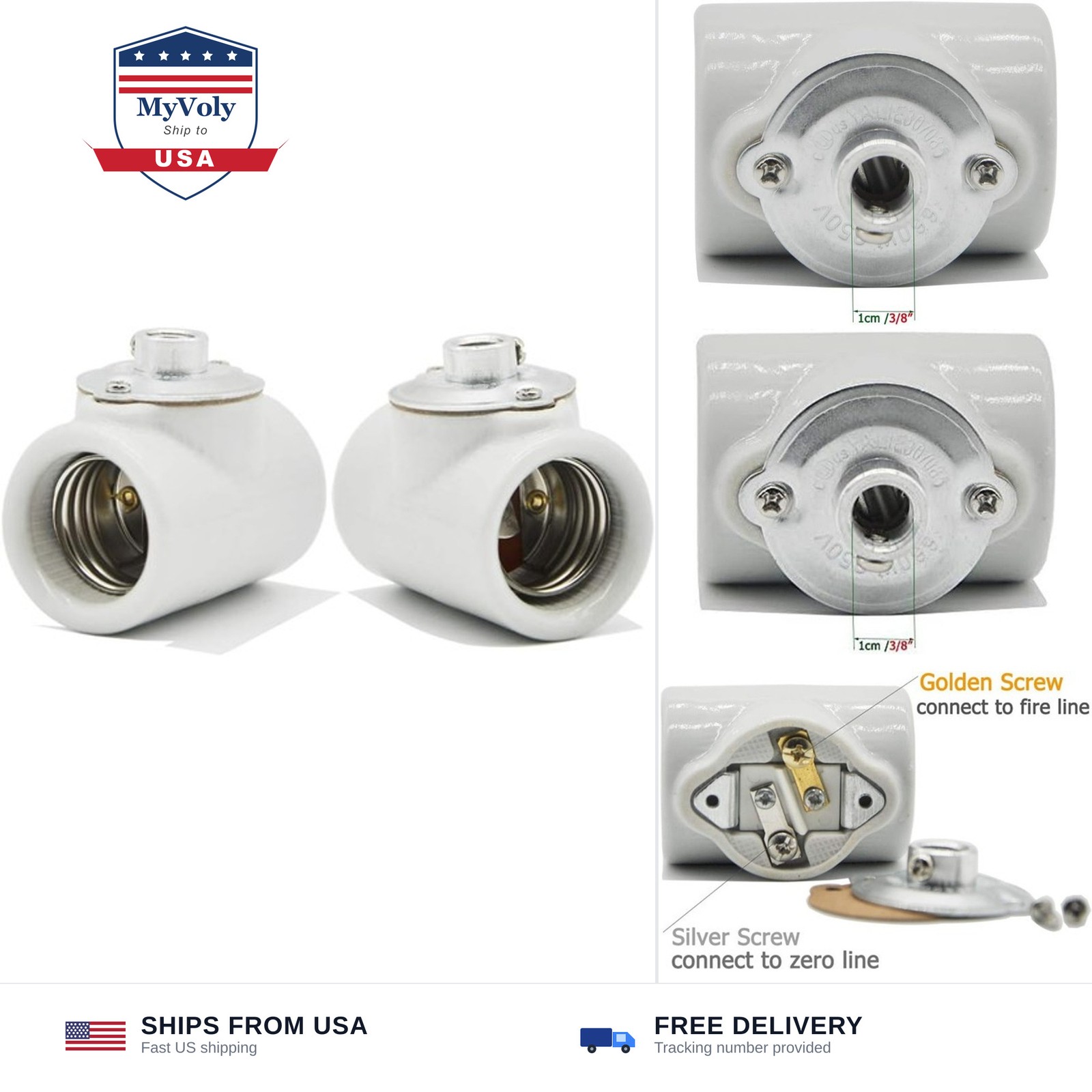 Dual Bulb Socket, Medium Base E26 Double Light Fixture Socket,Screw Fixing Po...