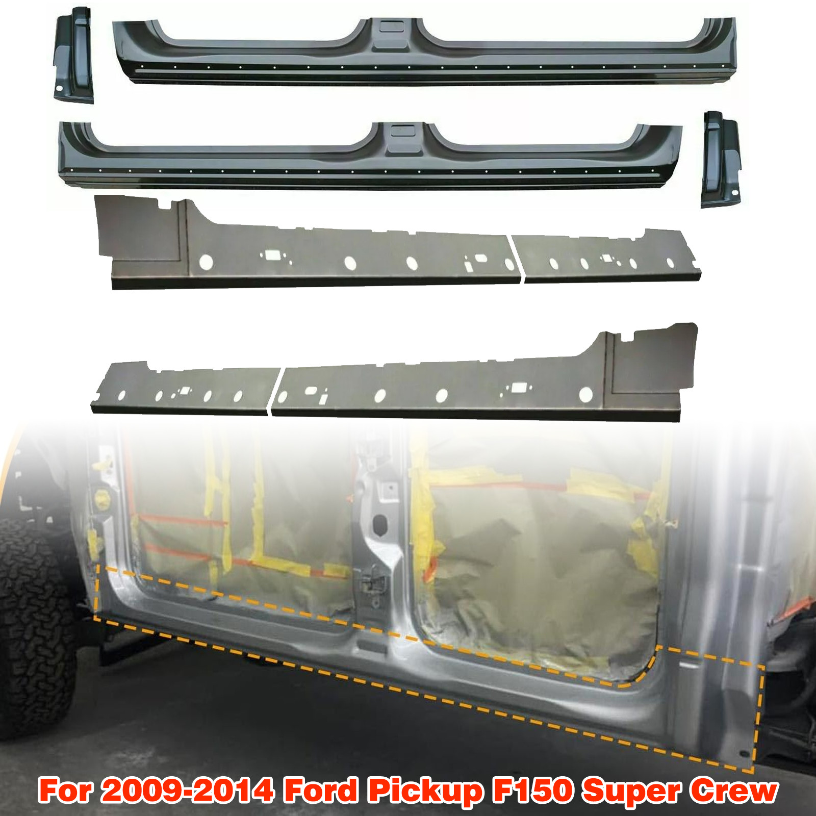 For 2009-2014 Ford Pickup F150 Super Crew Inner&Outer Rocker Panels&Cab Corners