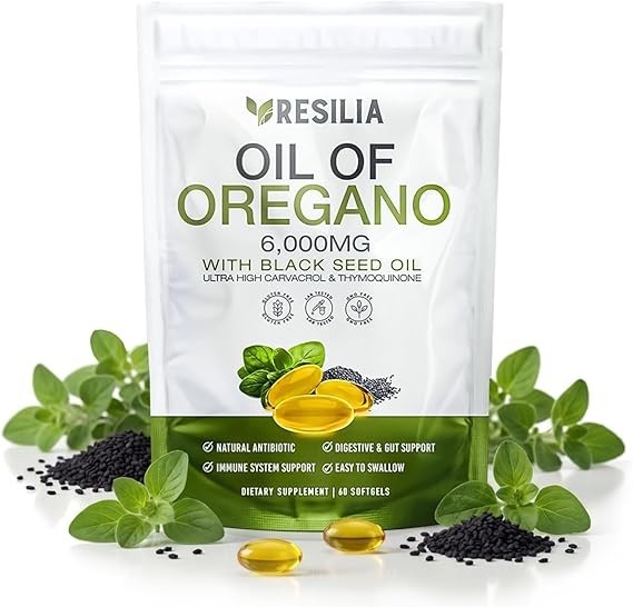 Resilia Softgels with Black Seed Oil 6000mg – Organic Oregano Oil Capsules fo...