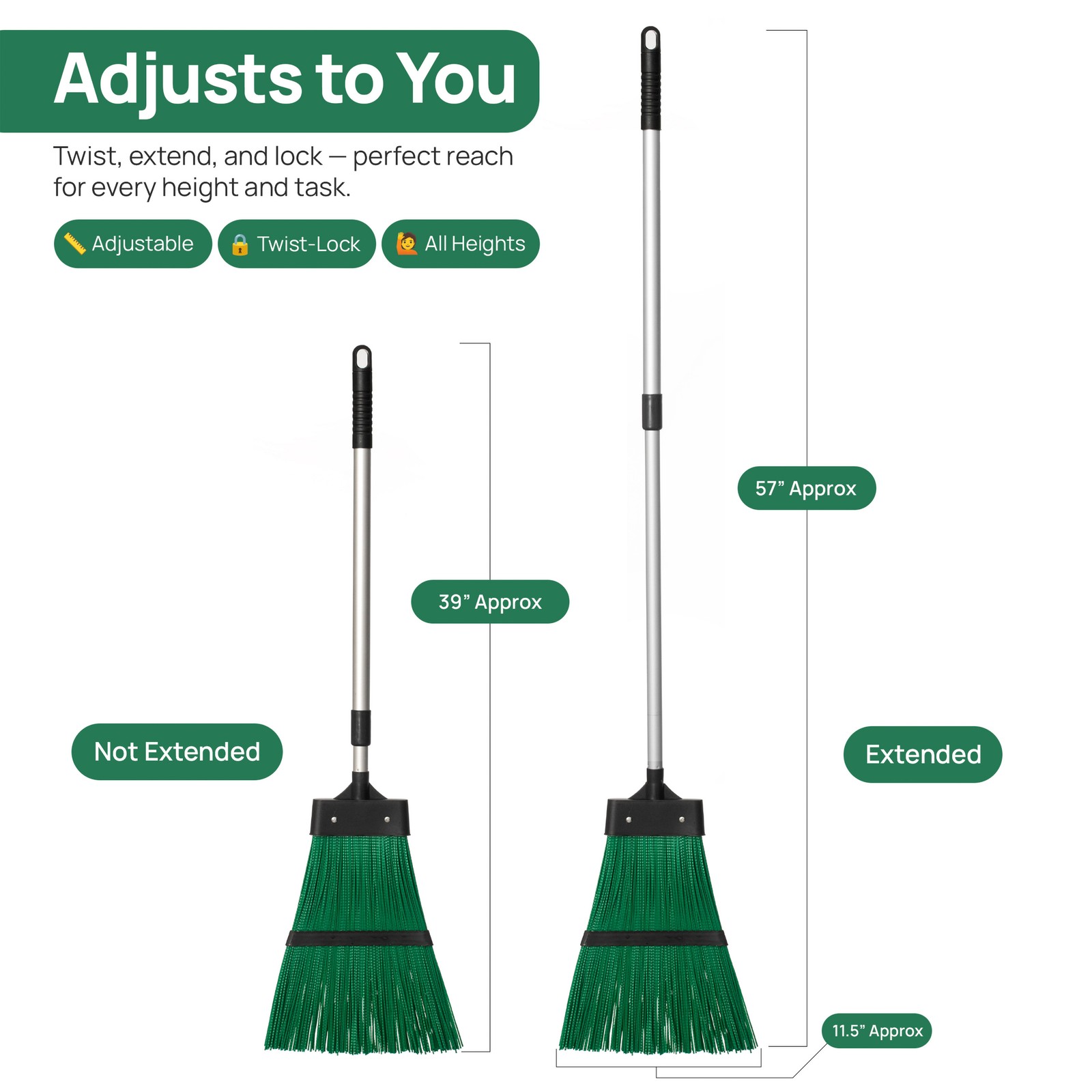 Extendable Long Handle Garden Leaf Broom Cleaning Tool for Leaves Grass & Debris