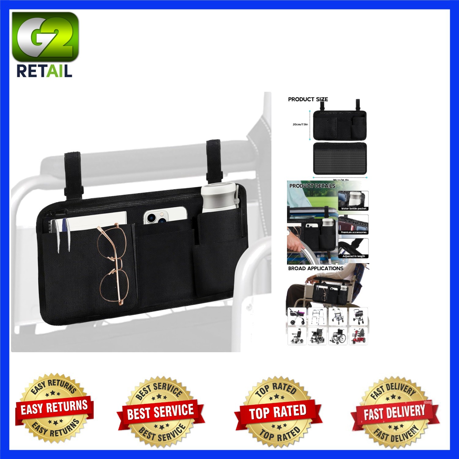 Wheel Chair Accessories for Adults, Wheelchair Bags to Hang on Side