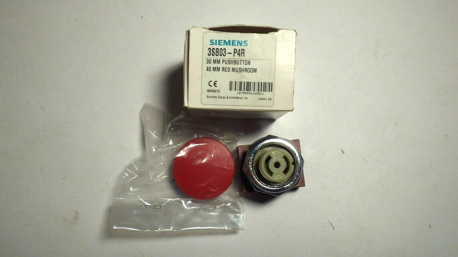 SIEMENS 3SB03-P4R 30MM PUSHBUTTON 40MM RED MUSHROOM NIB