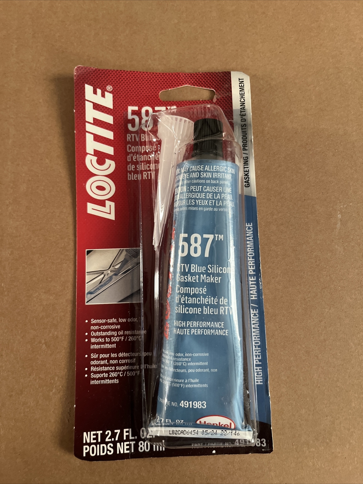 LOCTITE 587 RTV Blue Silicone Gasket Maker, 2.7 oz. Tube, Item # 491983