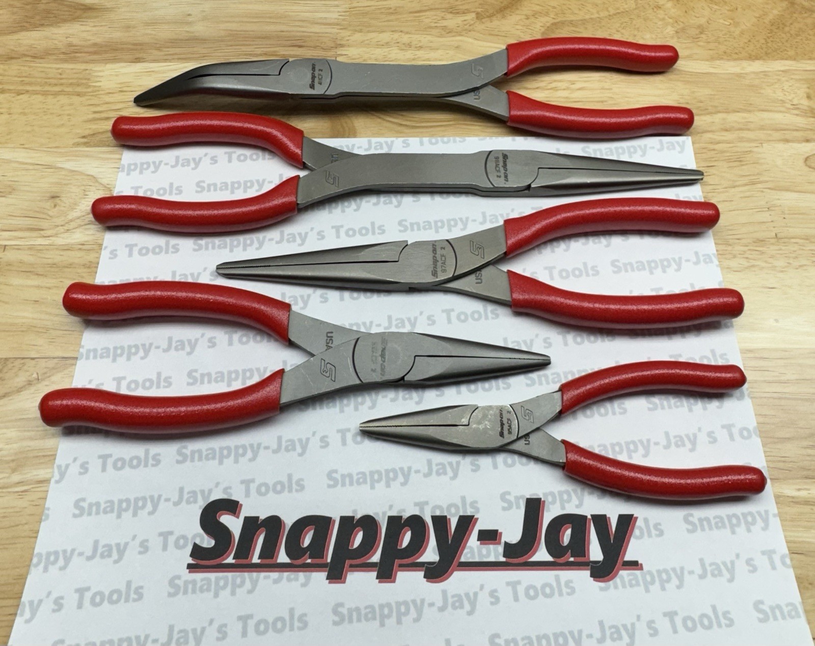 Snap-on Tools USA NEW 5pc RED Talon Grip Needle Nose Plier Set LONGNOSE5R