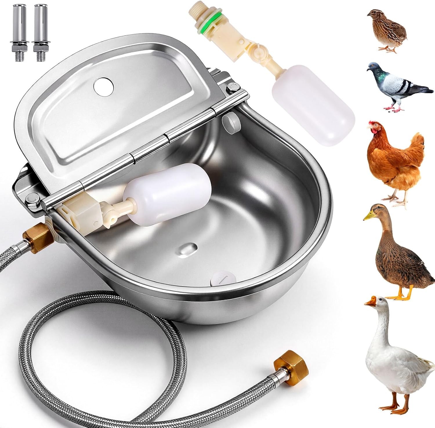 Metal Automatic Chicken Waterer with Float Valve, Stainless Steel Duck Waterer N