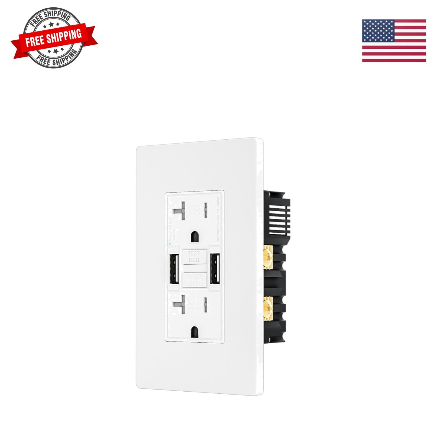 20 Amp GFCI Outlet with Dual USB-A Ports, Self- GFCI Electrical Outlet, Tampe...