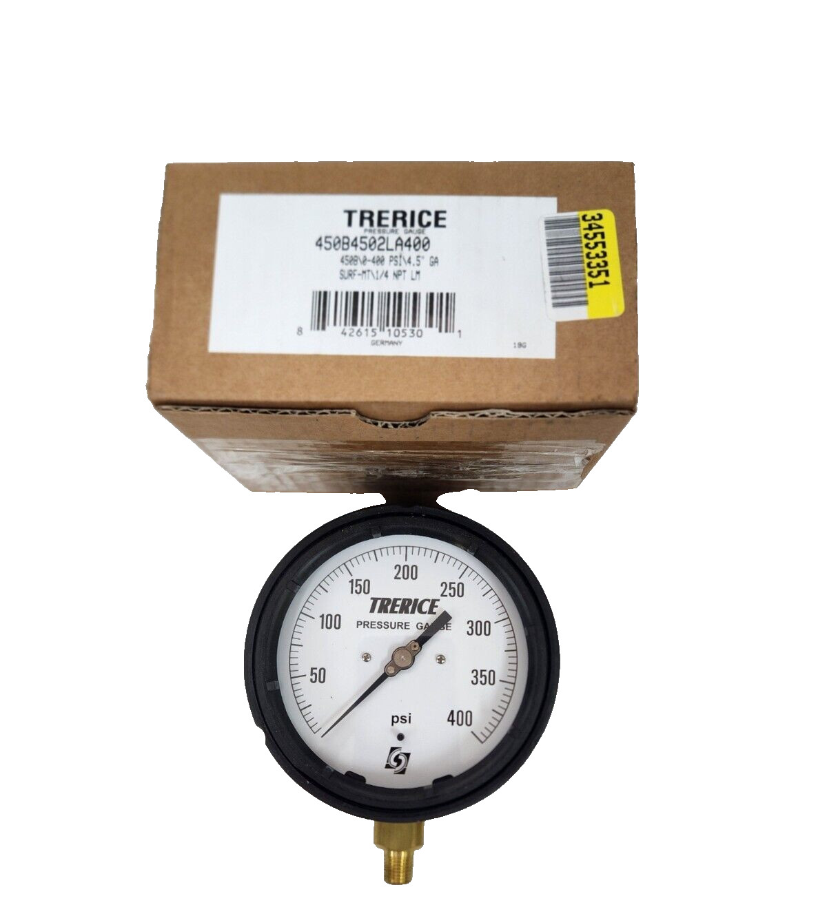 Trerice Pressure Gauge 450B4502LA400 4.5" Dial 1/4" NPT Lower Mount 0-400psi