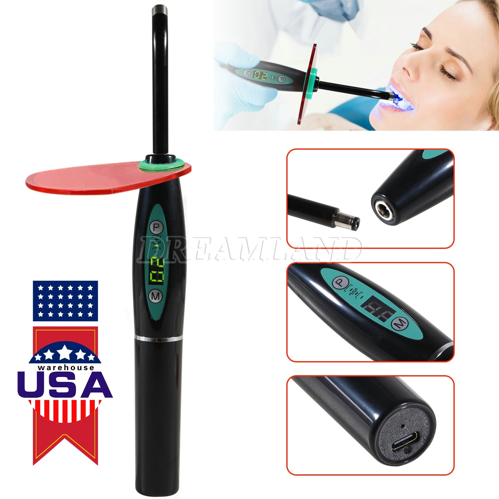 Dental Wireless Cordless LED Cure Curing Light Lamp 2000mw 5W Tool Resin Cure