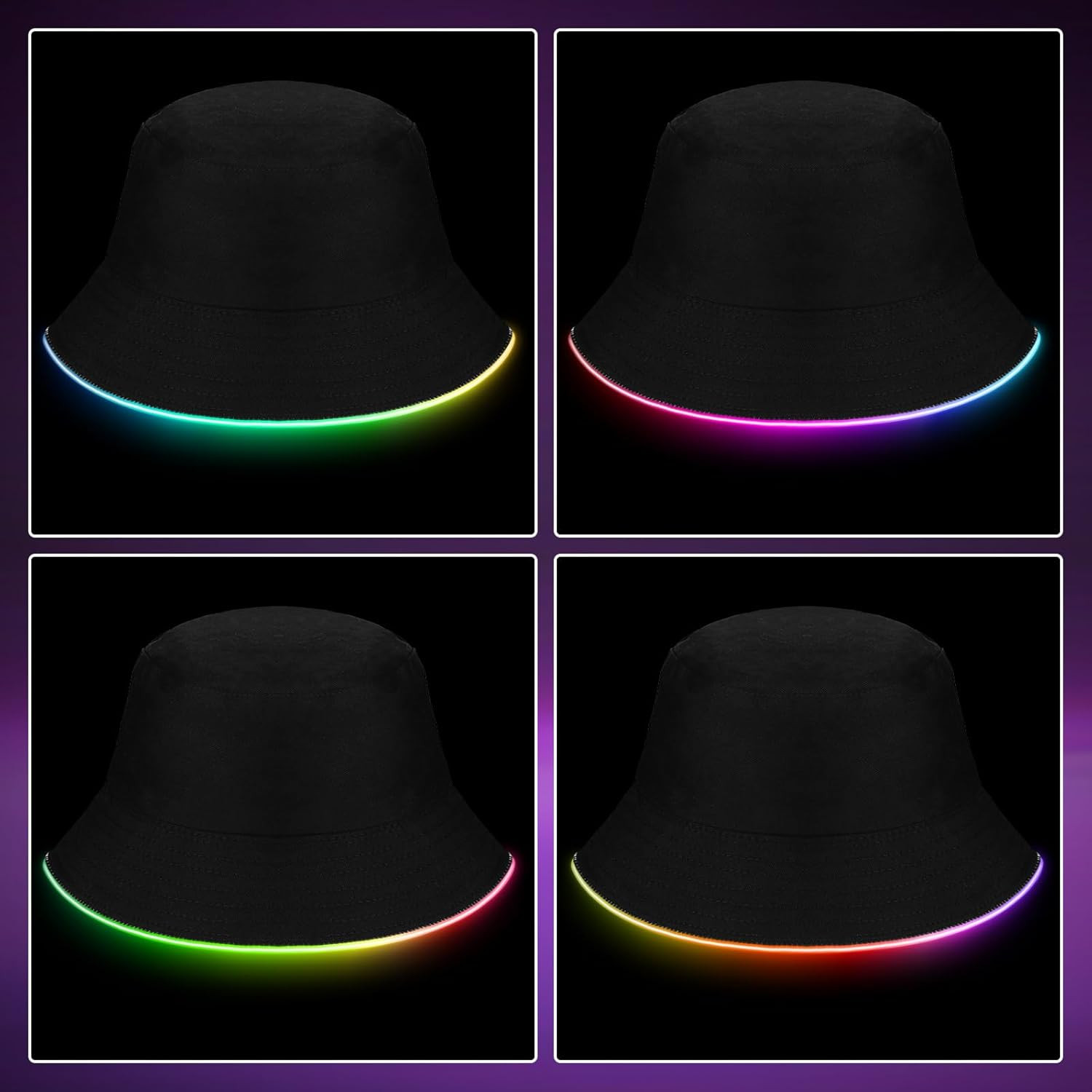 2 Pcs LED Light up Bucket Hat Set Light up Bucket Hat LED Cap for Men and Women