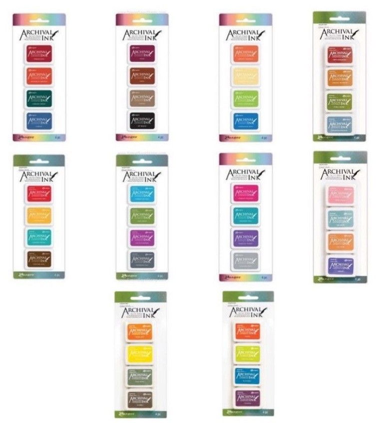 Ranger Mini Archival Ink Pads Kit (COMPLETE SET) & Wendy Vecchi 10 packs Bundle