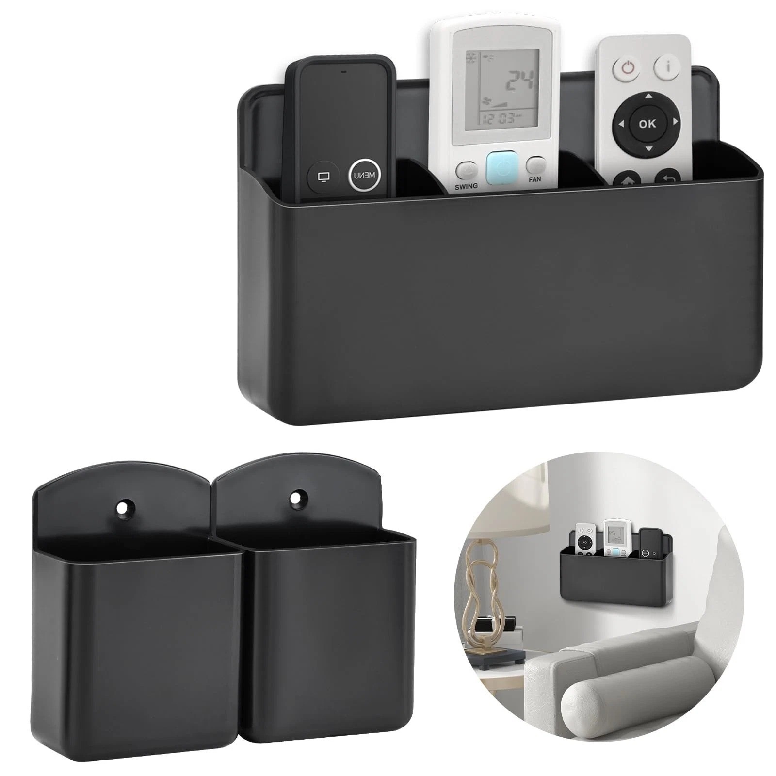 3 Pack Remote Control Holder Wall Mount, 2Pcs Small Remote Holder and 3 Slot