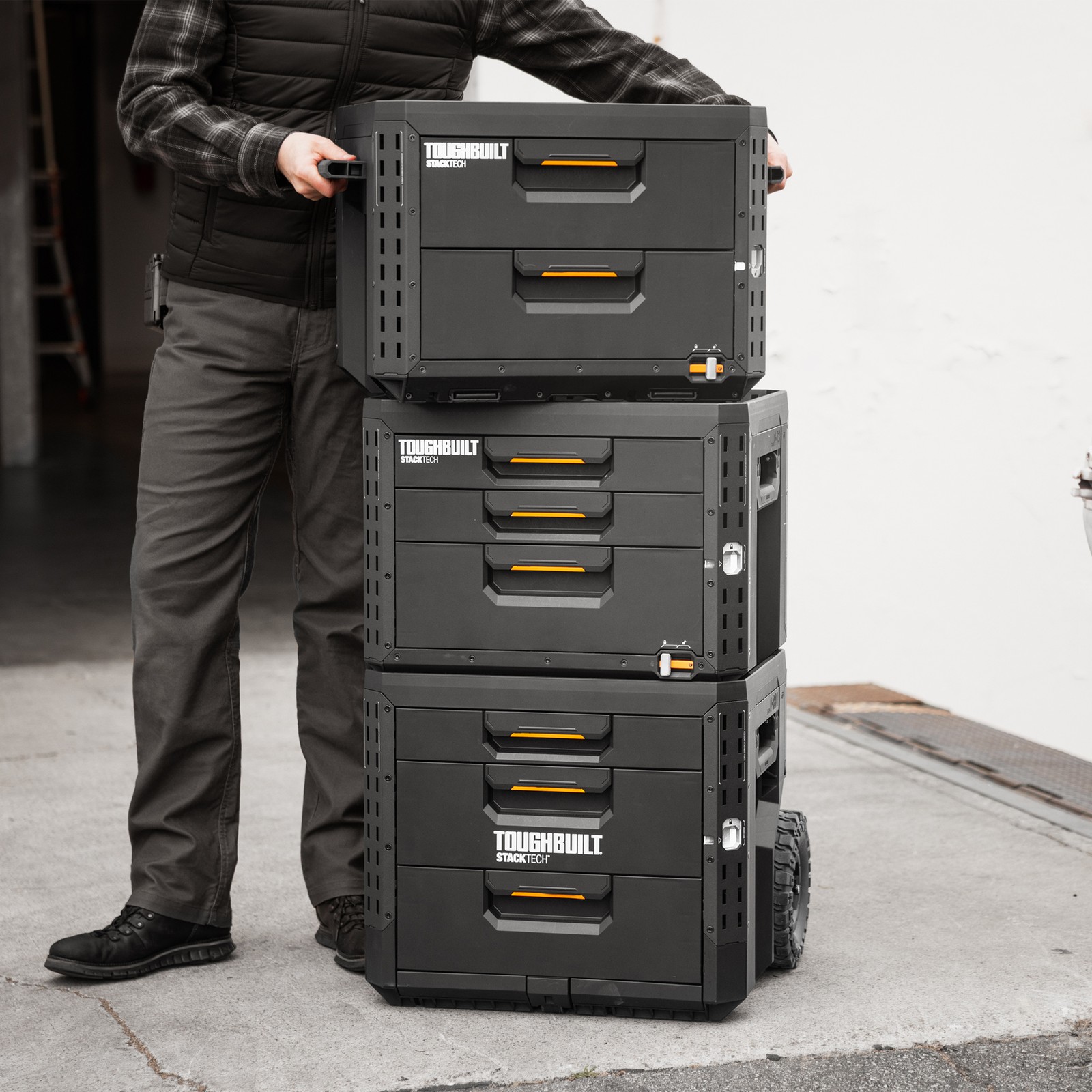 ToughBuilt StackTech 3-Drawer Rolling Locking Box, Tool Storage & Gear Organizer