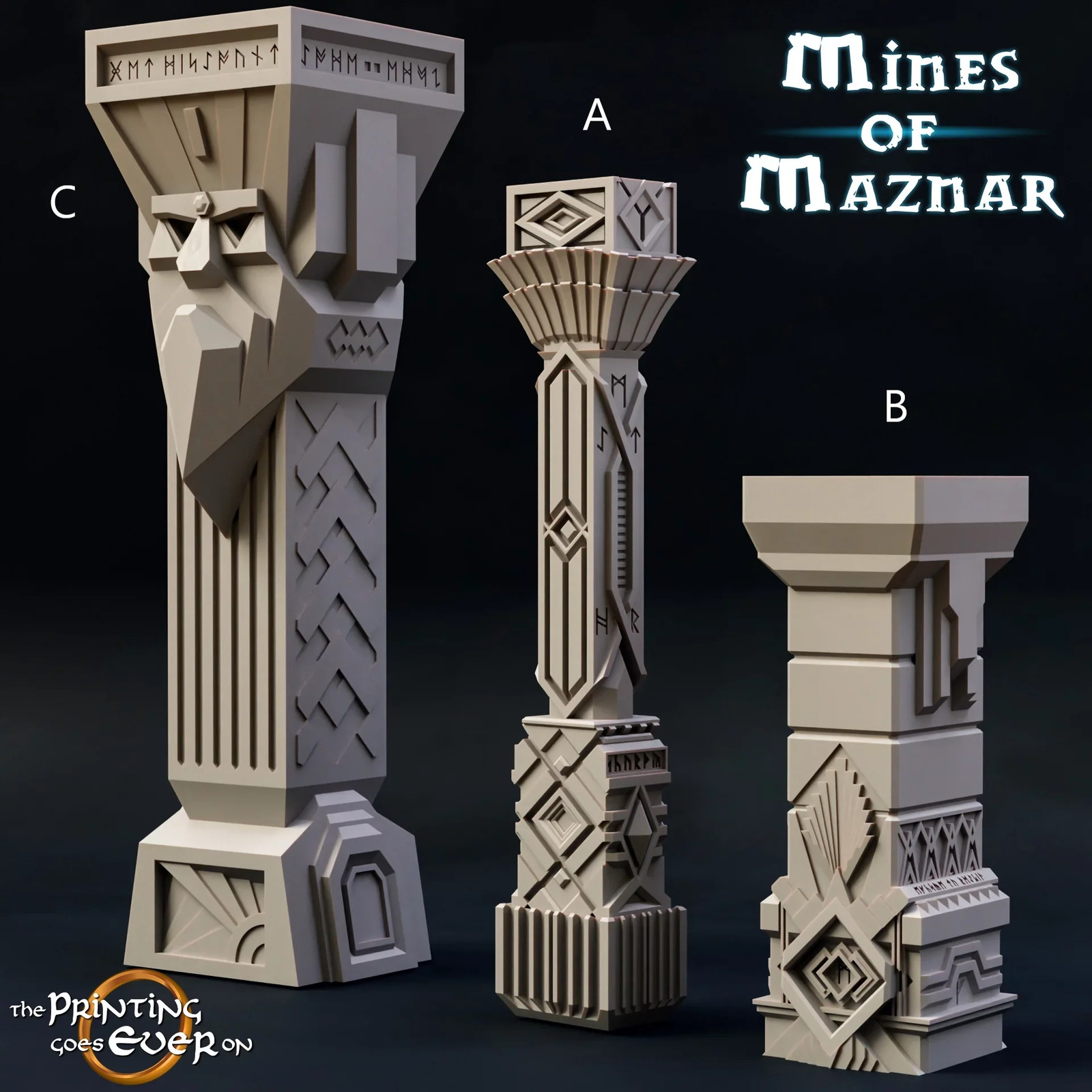 Dwarven Column Bundle (Set of 3) - 28-32mm Mines - Resin Tabletop Miniatures