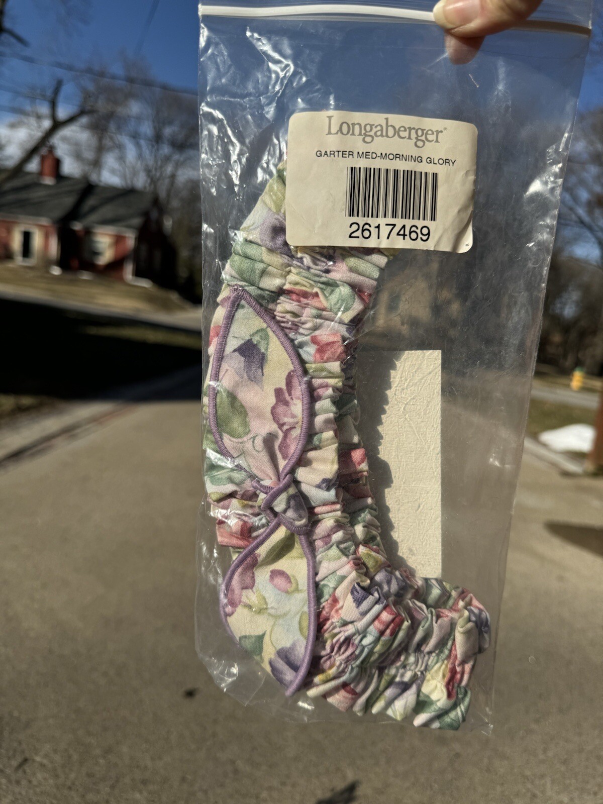 VTG~Longaberger Morning Glory Flowers Fabric Medium Basket Garter NOS NEW! 🌸