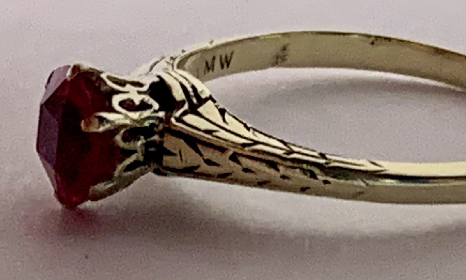 Ruby Ring, Solid 14k Yellow Gold Estate, Vintage, Antique, .90 ctw, Lab Created