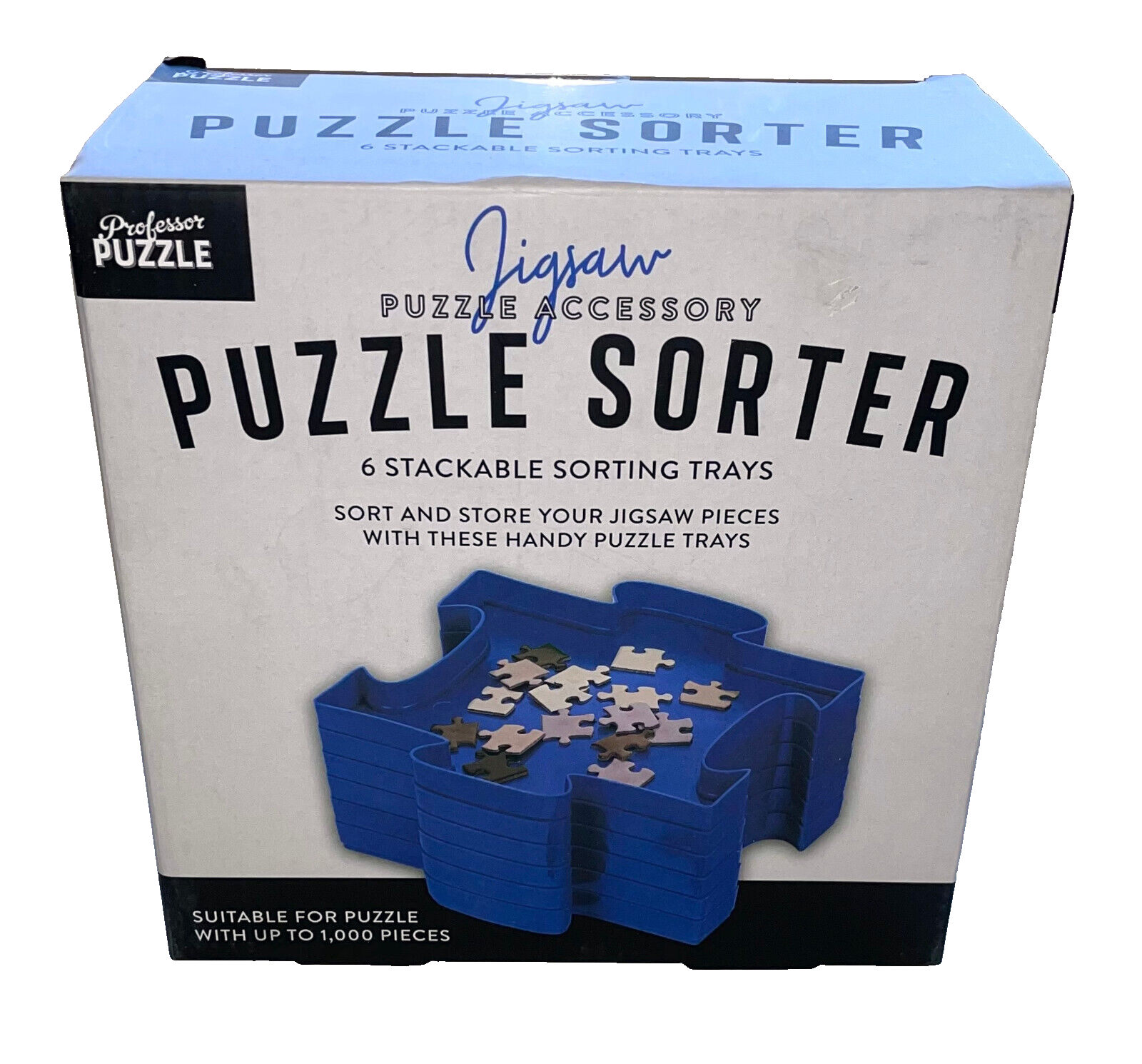 PUZZLE SORTER 6 Stackable Sorting Trays Jigsaw Accessory NEW Box Fun Blue Design