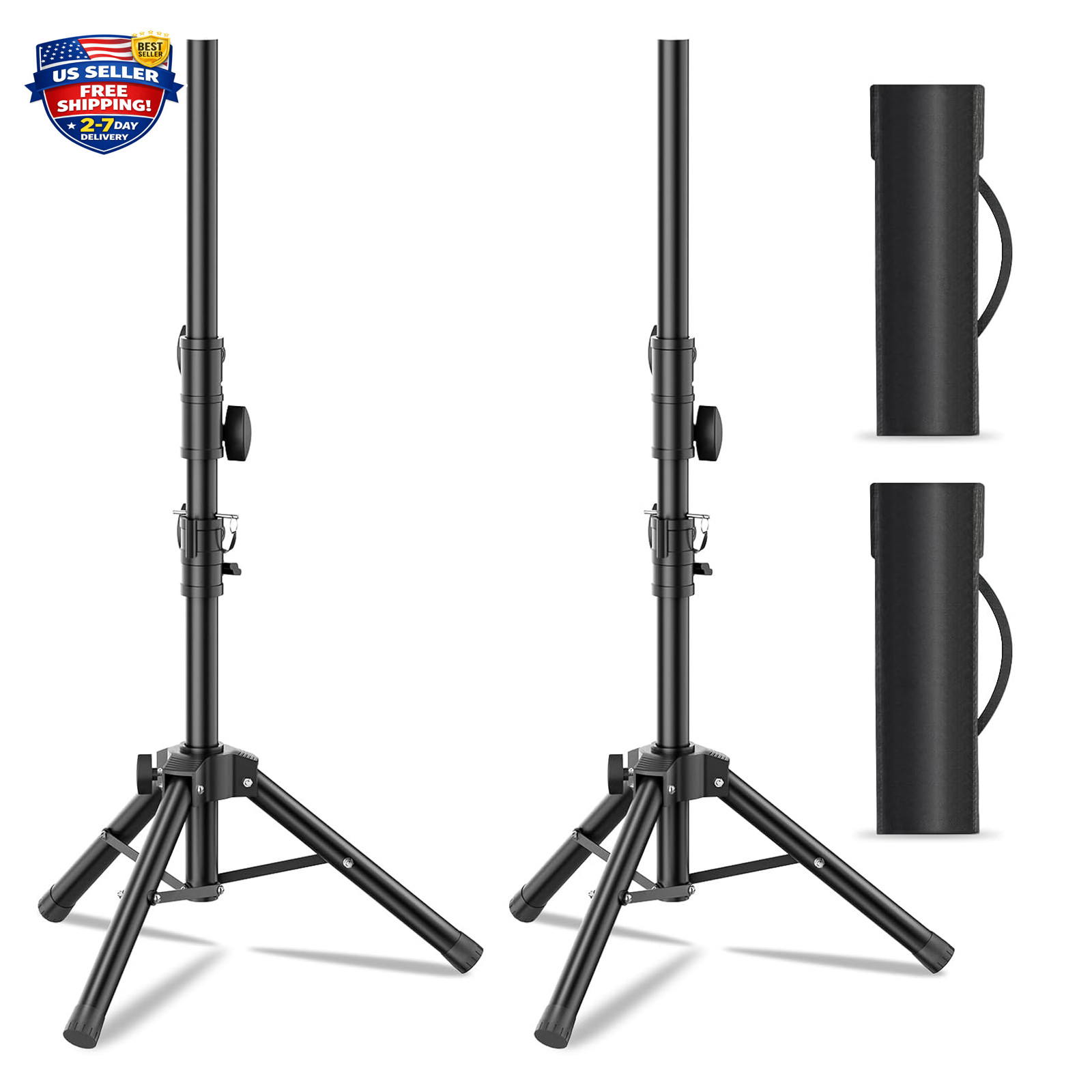 Small Speaker Stands 2 Pack, Adjustable Tripod, Lightweight, Supports 55 lb