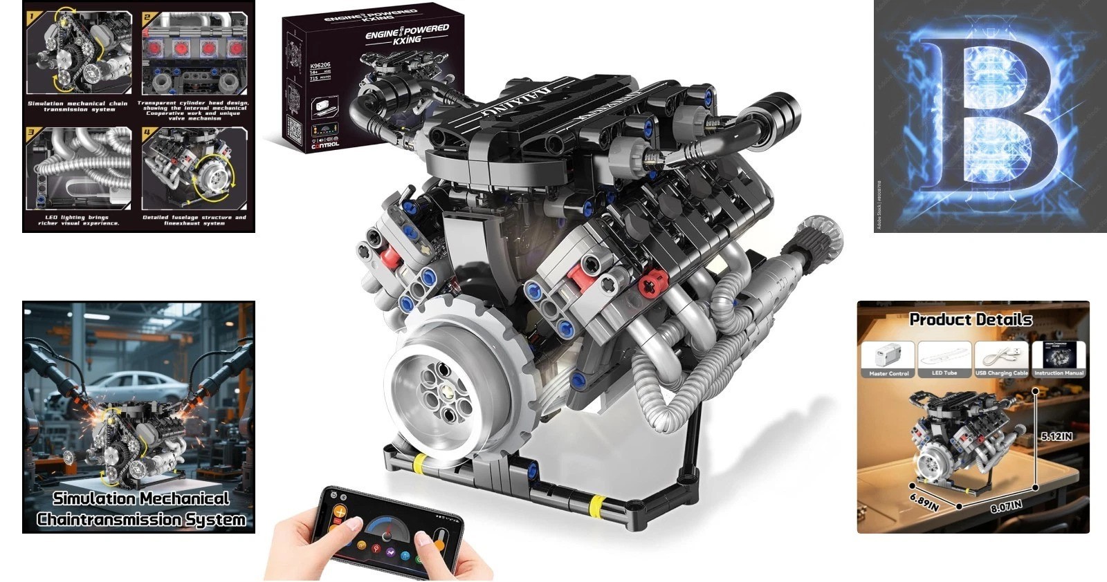 Collectible V8 Mini Engine Model Kit for Adults - Interactive STEM Building Set