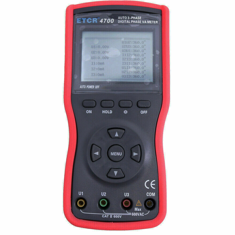 Three phase Digital Phase Voltmeter Clamp Meter 600V 600A 360° Current Detector