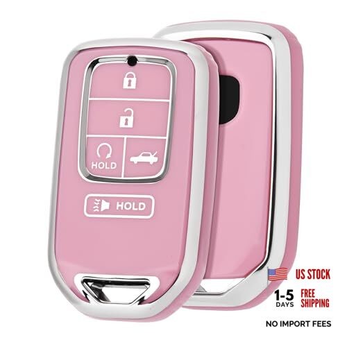 for Honda Key Fob Cover, Key Fob Case for 2015-2021 Honda Silver edge Pink