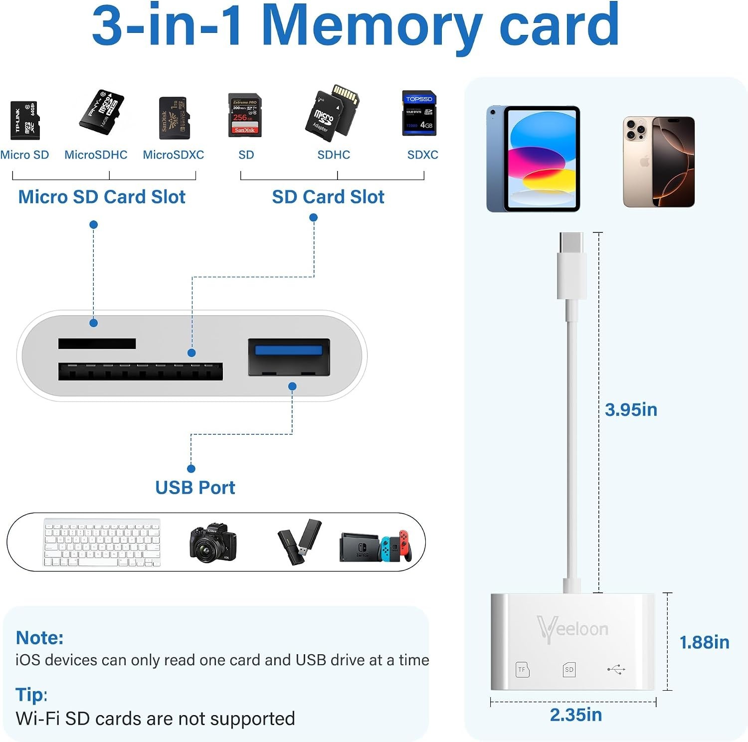 OTG SD Card Reader for Iphone 17/16,3-In-1 Memory Card Reader with USB Camera Ad