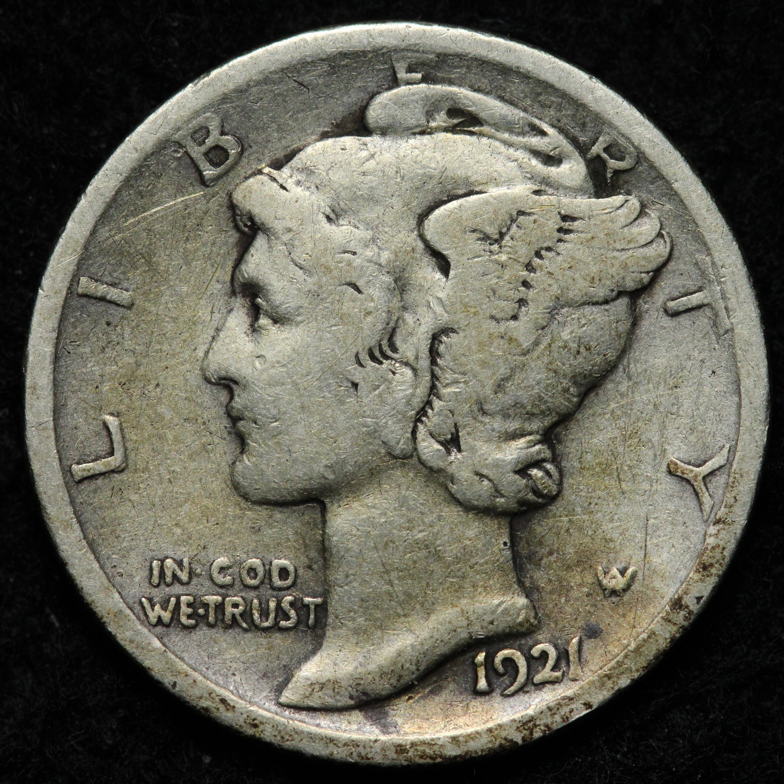 1921 Mercury Silver Dime FINE E245 TZMS