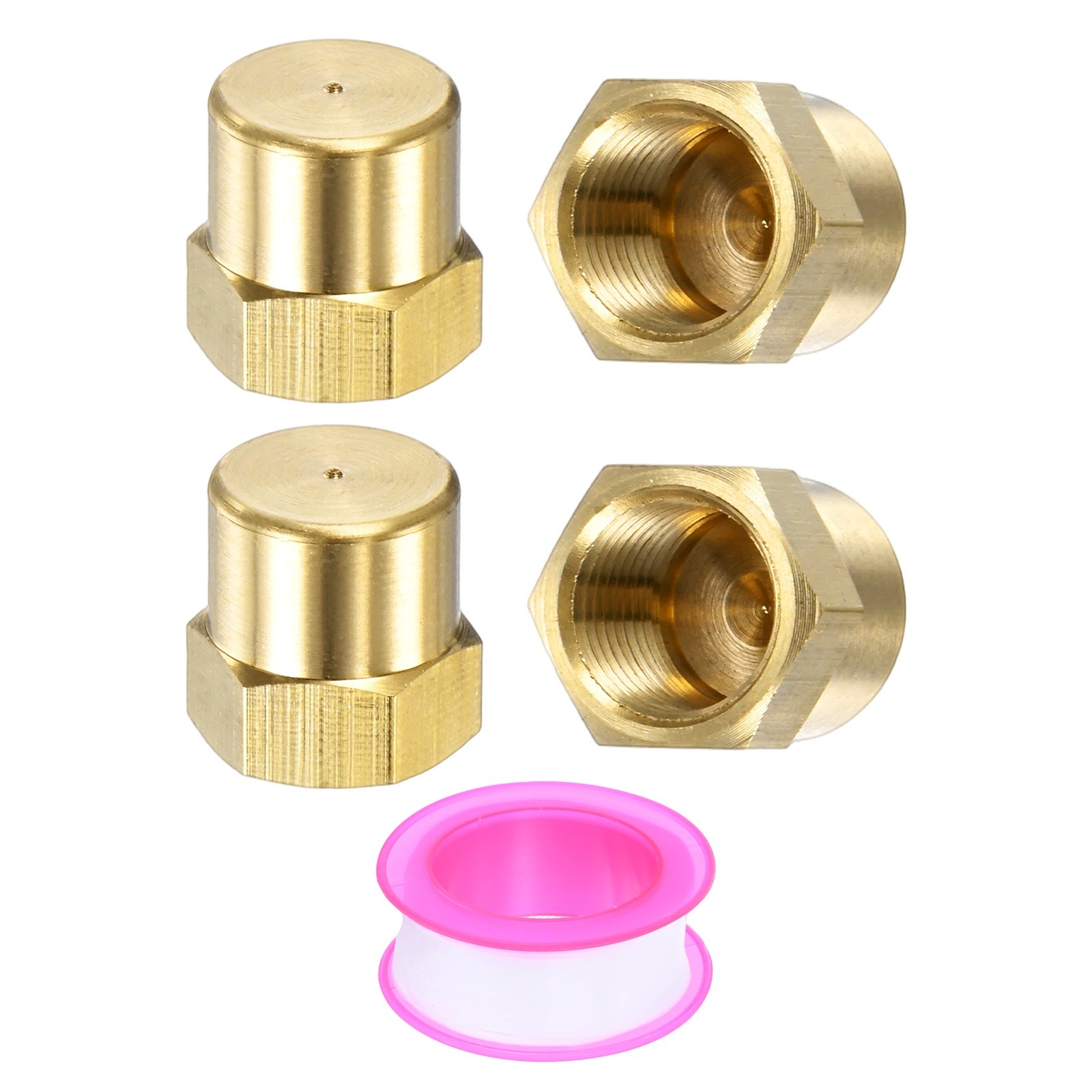 4-Pack Brass Pipe Fitting, 1/8 " NPT Female Thread Hex End Cap with Sealing Tape